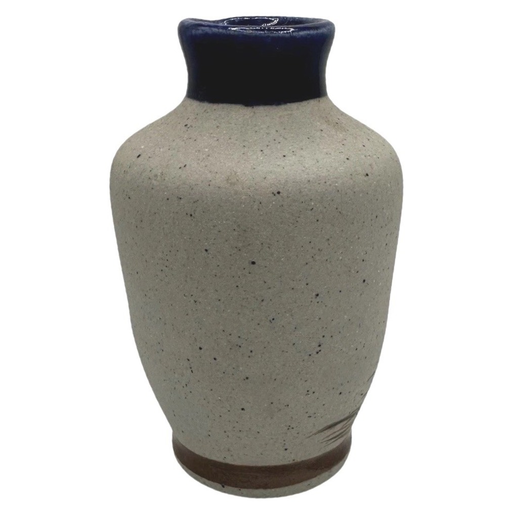 Mexico Pottery Bud Vase Hand Painted Desert Scene Blue Rim Small - Picture 3 of 7